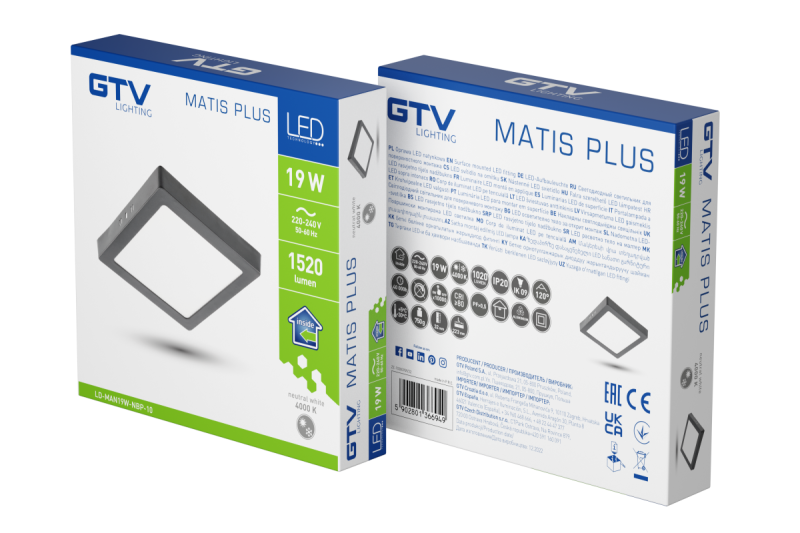 MATIS PLUS LED luminaire, downlight, 19W, black, 4000K, 1520lm, AC220-240V, surface-mounted, IP20, 120° 1208962958