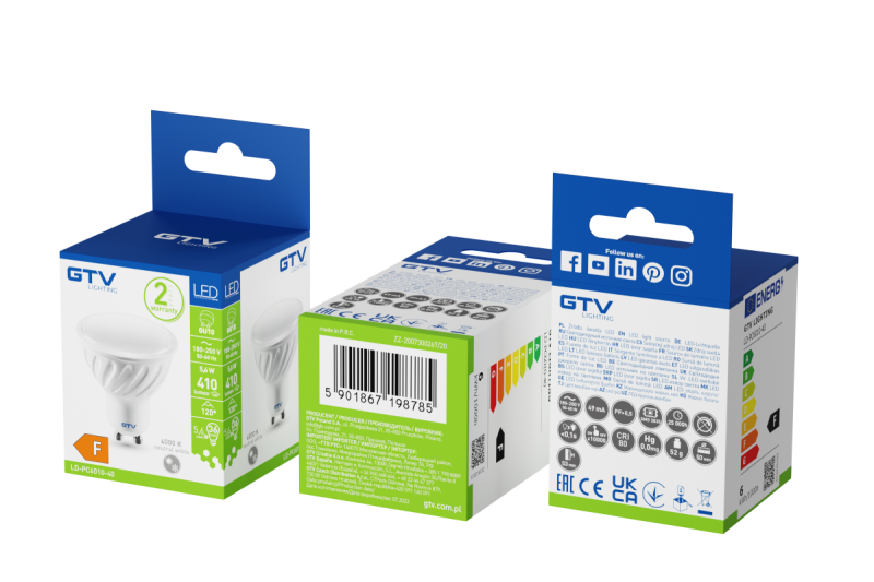 LED  bulb, A-G, SMD 2835, 4000K, GU10, 5,6W, AC180-250V, 50-60Hz, 120°, 410lm, 49mA 1208963103