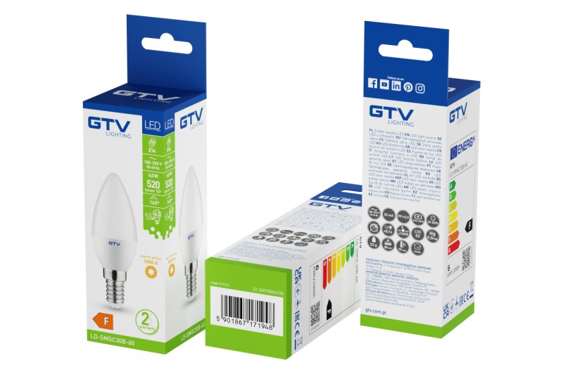 LED BULB, C30, SMD 2835, WARM WHITE, E14, 6W, AC220-240V, 160° light angle, 470 lm, 52 mA 1208963156