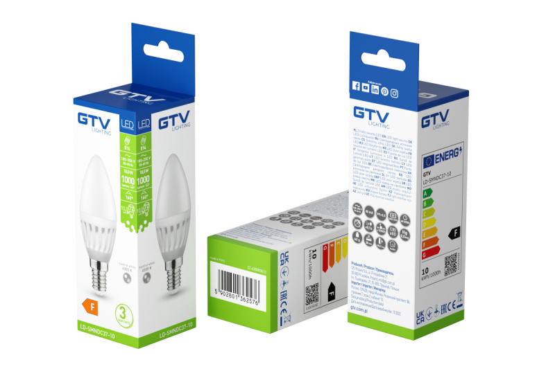 LED LIGHT SOURCE, CERAMIC, A-G, C37, 4000K, E14, 10,0W, AC180-250V, 160°, 1000lm, 80mA 1208963157