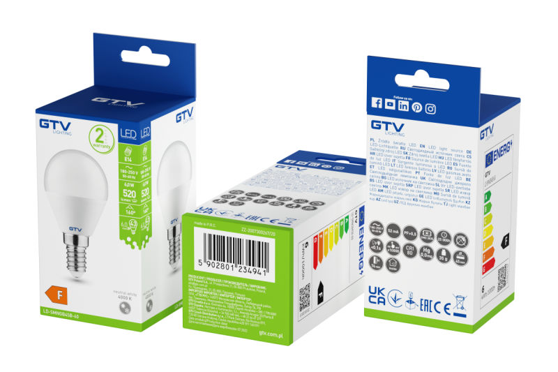 LED bulb, B45B, SMD 2835, 4000K, E14, 6W, AC220-240V, beam angle 160°, 470 lm, 52 mA 1208963158