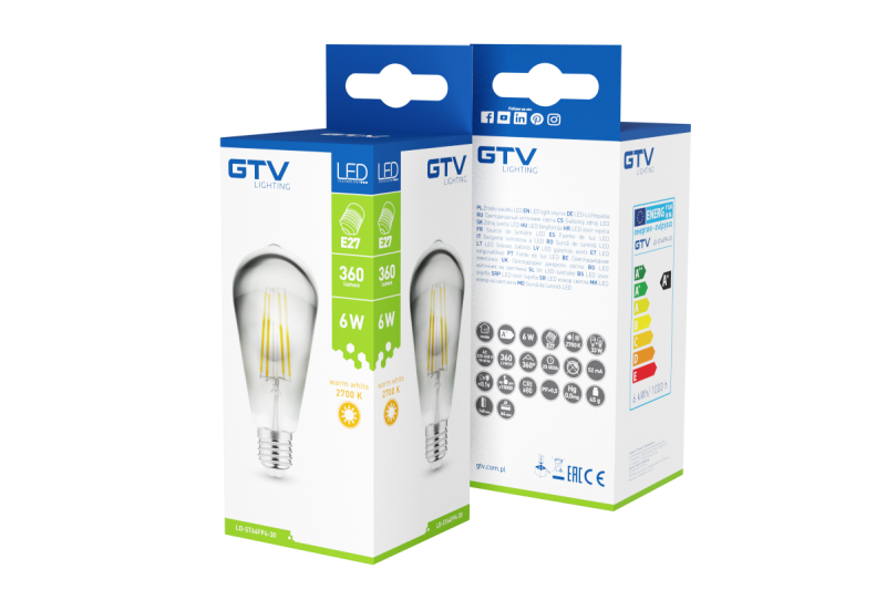 Decorative LED light, FILAMENT, ST64, 27006, E27, 6W, 360lm, AC220-240V/ 50-60Hz, RA>80, 360° 1208963177