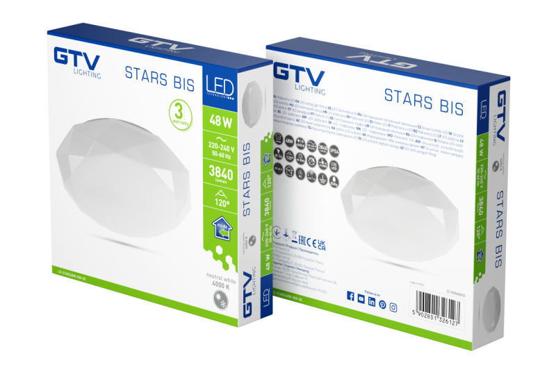 Ceiling lamp STARS BIS LED, Ø480mm, 4000K, 48W, 3840lm, AC220-240V, 50/60 Hz, PF>0,9, IP54, 3y 1208963182