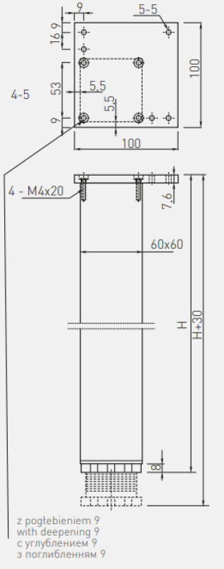 Vierkante 60mm aluminium tafelpoot 82cm hoog + 3cm in hoogte verstelbaar 1208963494