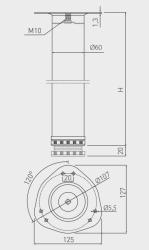 Tafelpoot rond chroom 71cm hoog verstelbaar 2cm met poot diameter 6cm 1208963629