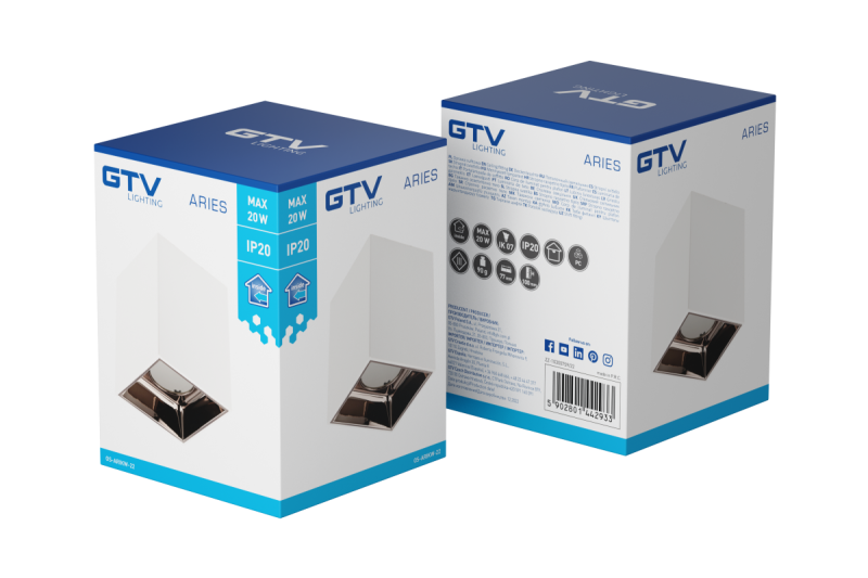 Decor Plafondarmatuur ARIES PC 77x100mm IP20 max 20W vierkant wit/zwart chroom. 1208963816