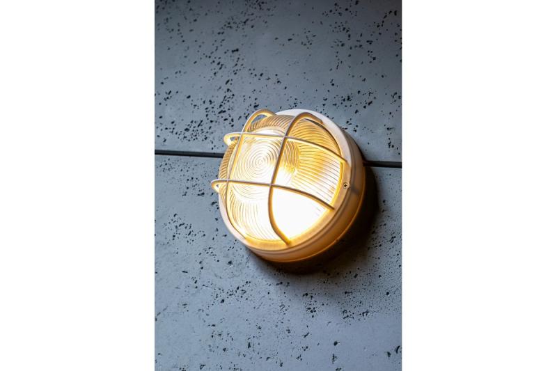 Bulkhead fixture IBIZA with grille, max 40W, E27, AC220-240V, 50-60Hz, IP44, ABS/glass/plastic grille, white housing 1208963893