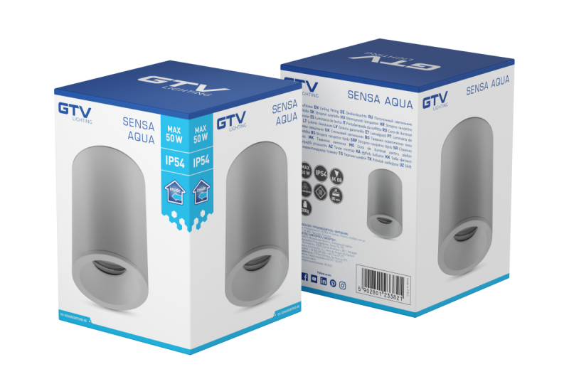 Decor SENSA AQUA plafondlamp alum 85x115 IP54 max 50W cirkelvormig grijs. 1208964008