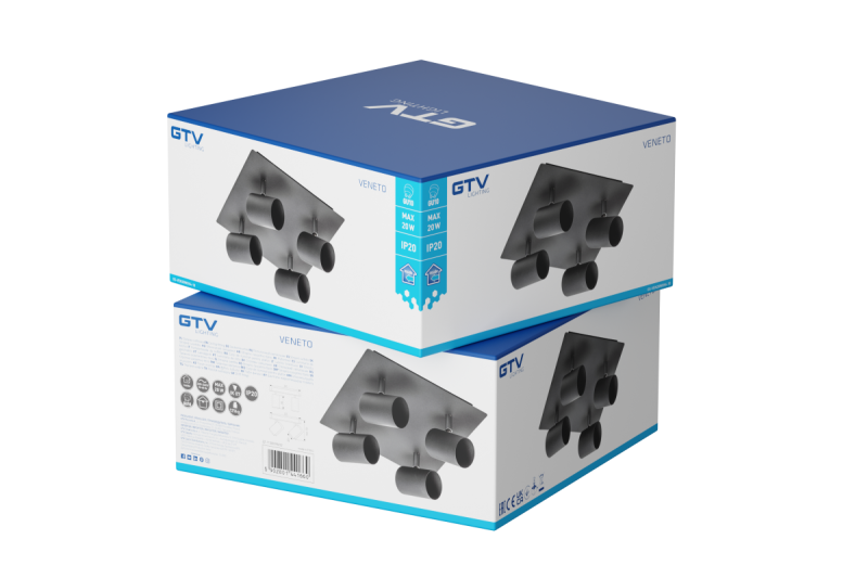 Decor Plafondarmatuur VENETO IP20 max. 20W 4 x GU10 rond/vierkant zwart. 1208964046