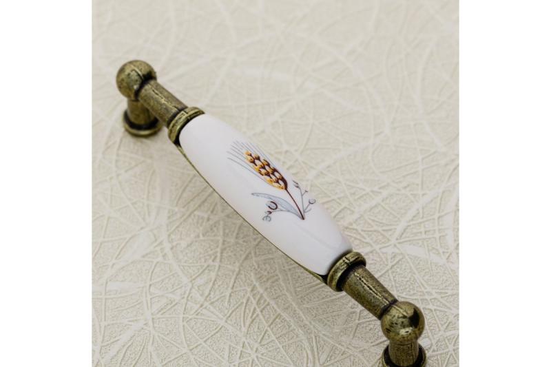 Porcelain handle 728B C=96mm antique brass K-wheet 1208965695