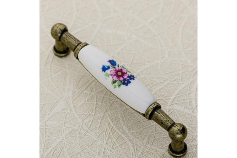 Porcelain handle 728B C=96mm antique brass R-pink flower 1208965696