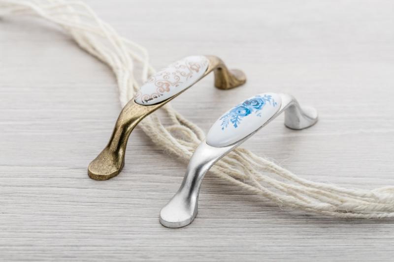 Porcelain handle 728-P C=96mm antique silver A-Blue Rose 1208965700