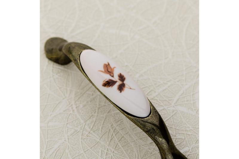 Porcelain handle 728P C=96mm antique brass B-autumn rose 1208965701