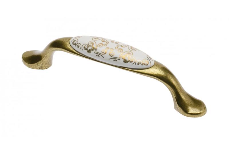 Porcelain handle 728-P C=96mm antique brass C-Orient Gold 1208965702