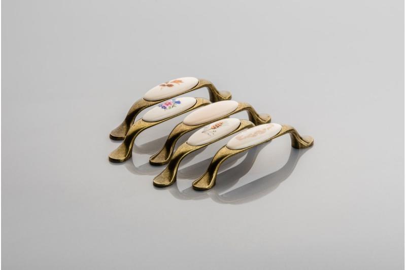 Porcelain handle 728P C=96mm antique brass K-wheet 1208965703