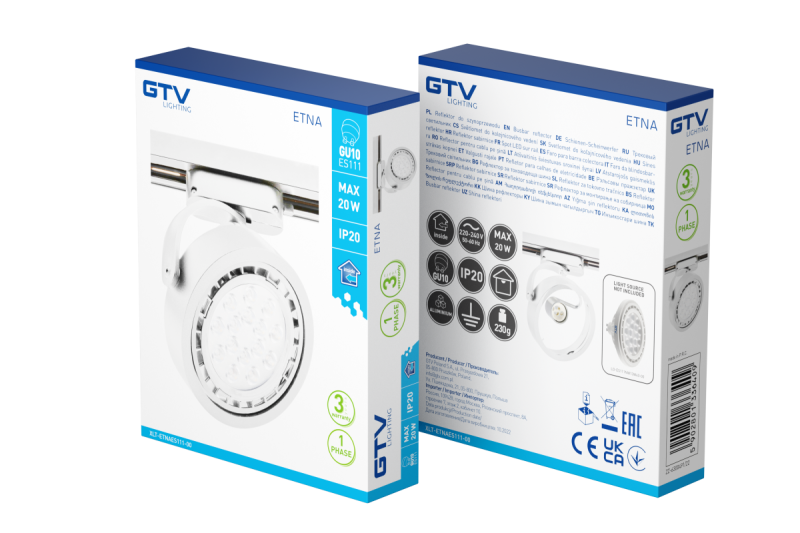 Luminaire for 1-phase busbar, ETNA, ES111, max.20W, AC220-240V, 50/60Hz, IP20, white 1208966648