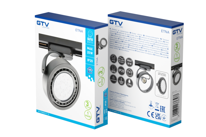 Luminaire for 1-phase busbar, ETNA, ES111, max.20W, AC220-240V, 50/60Hz, IP20, black 1208966649