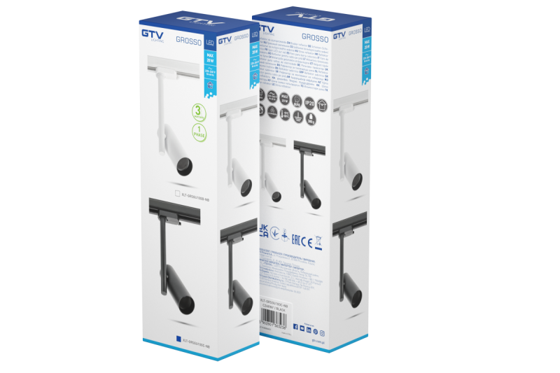 Track light fixture 1-phase GROSSO, GU10, max.20W, AC220-240V, 50/60Hz, IP20, round, black 1208966653