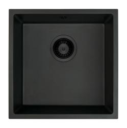 GraniteMy Universal granieten zwarte spoelbak 40x40 cm zwart opbouw onderbouw en vlakinbouw met zwarte plug 1208967112