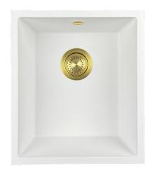 GraniteMy Universal granieten witte spoelbak 34x40 cm wit opbouw onderbouw en vlakinbouw met gouden plug 1208967149