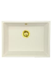 GraniteMy Universal granieten witte spoelbak 55x40 cm wit opbouw onderbouw en vlakinbouw met gouden  plug 1208967155