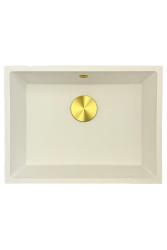 GraniteMy Universal granieten witte spoelbak 55x40 cm wit opbouw onderbouw en vlakinbouw met gouden  plug 1208967155