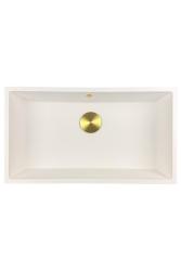GraniteMy Universal granieten grote witte spoelbak 74x40 cm wit opbouw onderbouw en vlakinbouw met gouden plug 1208967163