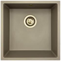 GraniteMy Universal granieten taupe spoelbak 40x40 cm opbouw, onderbouw en vlakinbouw met gouden plug 1208967215