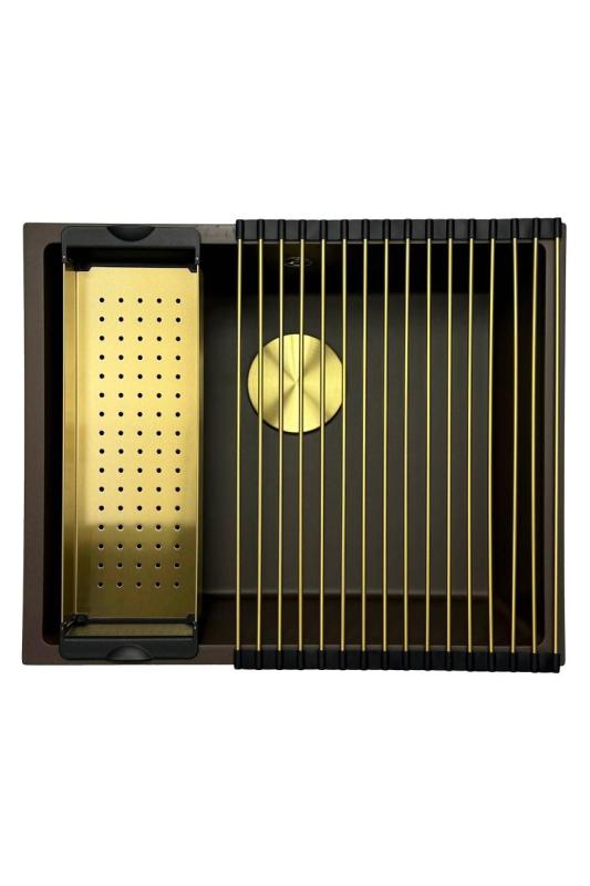 GraniteMy Universal granieten café spoelbak 50x40 cm opbouw, onderbouw en vlakinbouw met gouden plug 1208967230