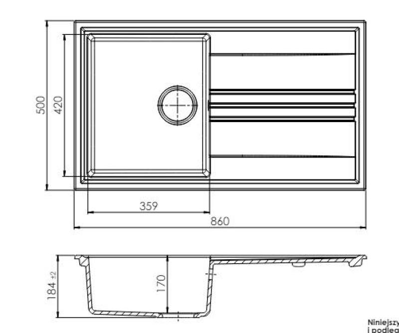 GraniteMy Vesi granieten opbouw zwarte spoelbak 86x50cm met afdruip omkeerbaar met rvs plug 1208967279