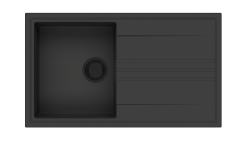 GraniteMy Vesi granieten opbouw zwarte spoelbak 86x50cm met afdruip omkeerbaar met zwart plug 1208967288