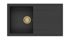 GraniteMy Vesi granieten opbouw zwarte spoelbak 86x50cm met afdruip omkeerbaar met gouden plug 1208967289