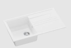 GraniteMy Vesi granieten opbouw witte spoelbak 86x50cm met afdruip omkeerbaar met rvs plug 1208967291