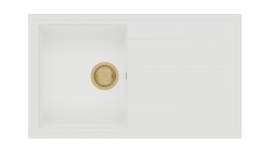 GraniteMy Vesi granieten opbouw witte spoelbak 86x50cm met afdruip omkeerbaar met gouden plug 1208967293