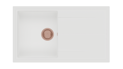 GraniteMy Vesi granieten opbouw witte spoelbak 86x50cm met afdruip omkeerbaar met koperen plug 1208967294