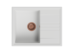 GraniteMy Vesi granieten opbouw witte spoelbak 64x50cm met afdruip omkeerbaar met koperen plug 1208967301