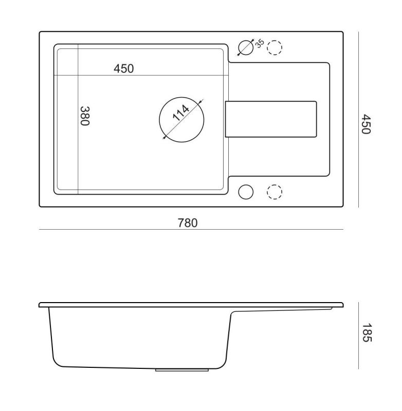 Quadri Sutton XL beige zand granieten opbouw spoelbak 78x45cm  met afdruipvlak omkeerbaar met beige plug 1208967577