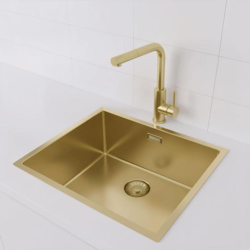 Pure.Sink Prestige spoelbak 50x40 cm PVD Goud 10mm radius onderbouw, vlakbouw en opbouw PPG5040-60