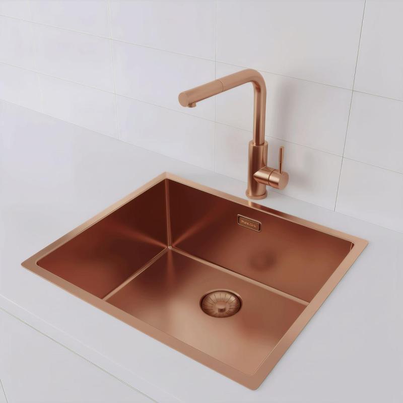 Pure.Sink Prestige spoelbak 50x40 cm PVD Koper 10mm radius onderbouw, vlakbouw en opbouw PPG5040-62