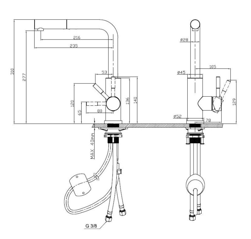 Pure.Sink Elite Steel Spark-S keukenkraan RVS met uittrekbare uitloop PS8041-02
