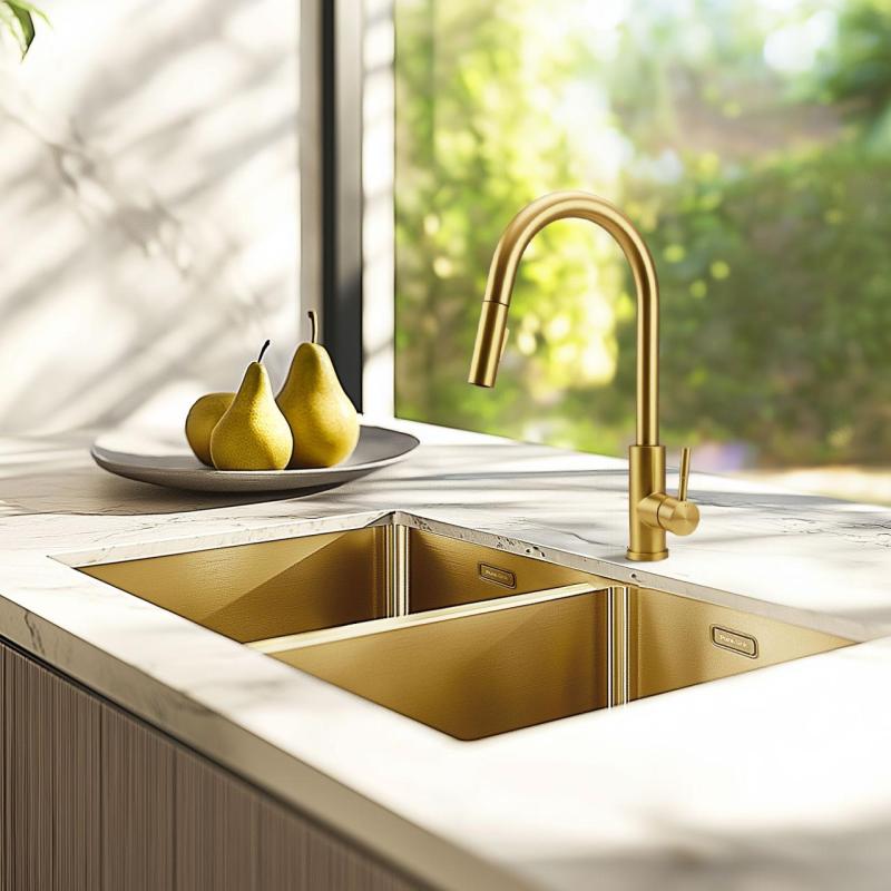 Pure.Sink Elite Steel Stream-S keukenkraan PVD geborsteld goud met uittrekbare uitloop PS8045-60