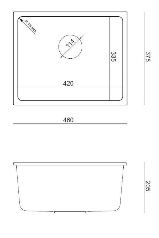Quadri Elston Antraciet Granieten Onderbouw Spoelbak 420x335mm met RVS Plug 1208967660