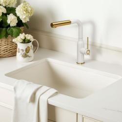 Quadri Stamford Keukenmengkraan Wit met PVD Gouden Afwerking en Uitneembare Uitloop 1208967686