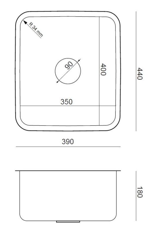 Aquadesign Oxford RVS Spoelbak 35x40cm Onderbouw met RVS Plug - 1208967761