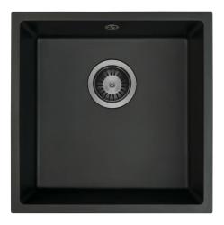 GraniteMy Universal Zwarte Granieten Spoelbak 40x40 cm zwart opbouw onderbouw en vlakinbouw met Gun metal plug 1208967906