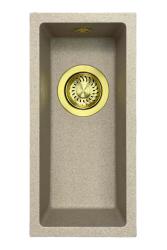 GraniteMy Universal granieten beige zand kleine spoelbak 17x40 cm opbouw onderbouw en vlakinbouw met gouden plug 1208968003