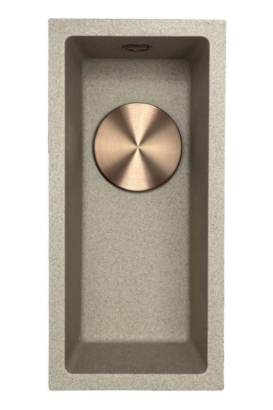 GraniteMy Universal granieten beige zand kleine spoelbak 17x40 cm opbouw onderbouw en vlakinbouw met koperen plug 1208968004