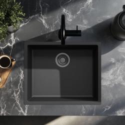 Zwarte spoelbak 50x40cm onderbouw opbouw en vlakbouw met gun metal plug 1208968038