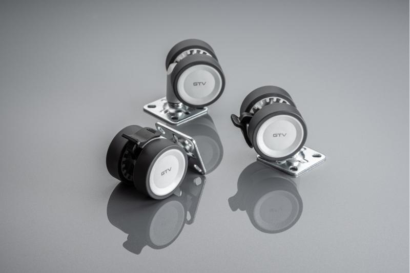 Furniture roller GTV CIRCO, H=61,5 mm, fi50 mm, braked, plastic + steel, grey + light grey