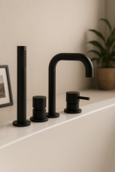 Waterevolution Flow 4-gats Badkraan voor Badrandmontage Zwart H T138HPR